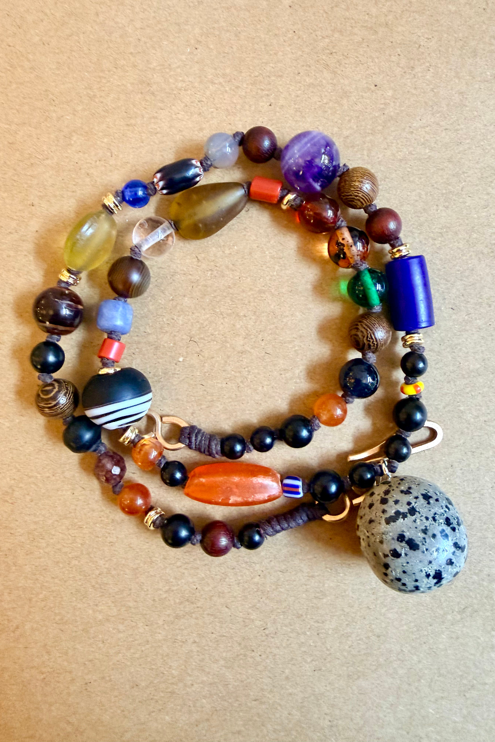 Multi-Bead Glass Necklace - Dalmatian Jasper