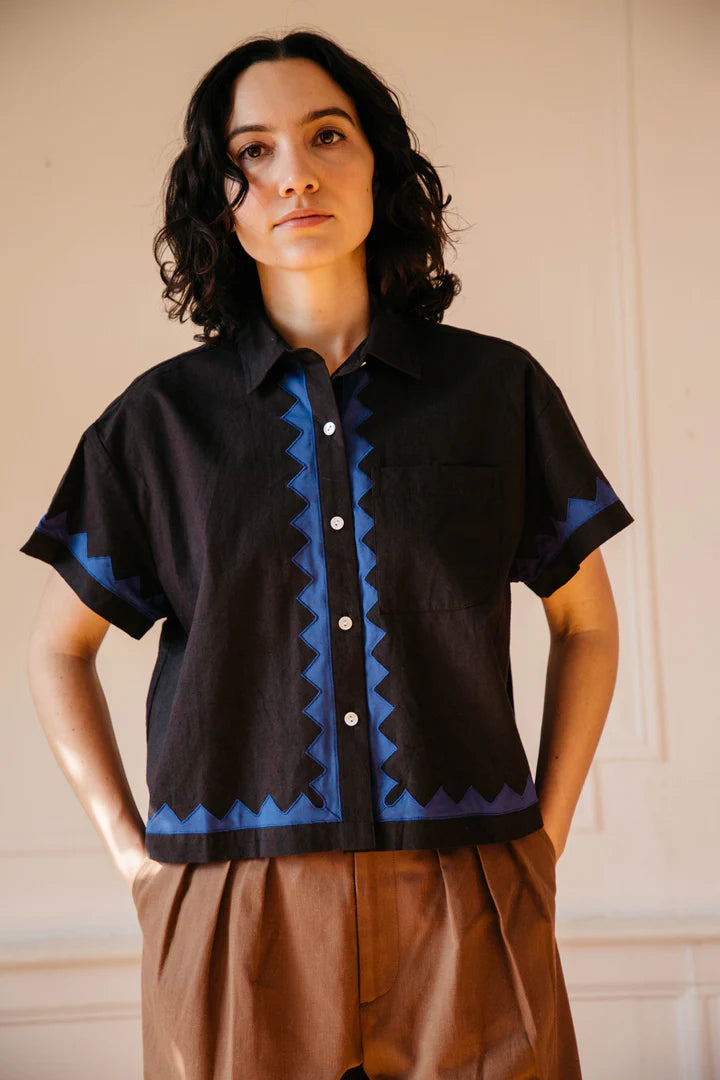 Corso Buttondown in Black & Cobalt