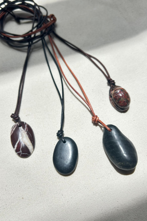 Black River Stone Necklace - Black Cord