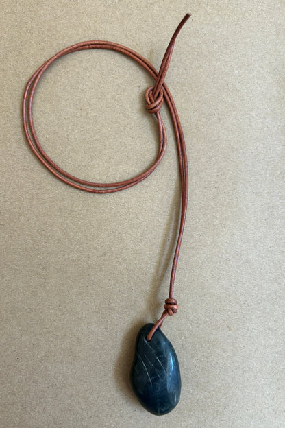 Black River Stone Necklace - Brown Cord