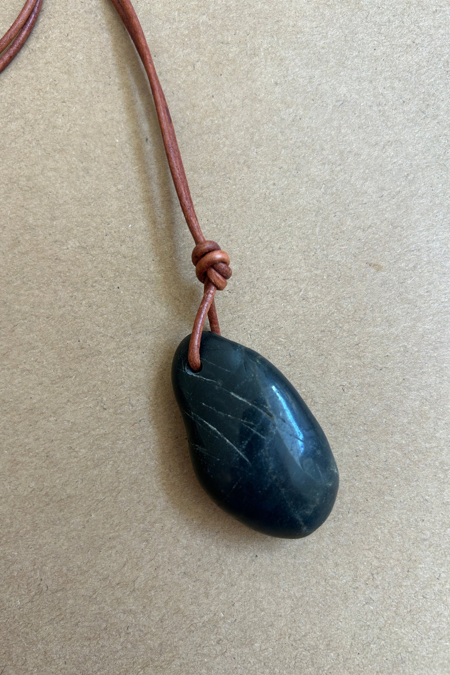 Black River Stone Necklace - Brown Cord