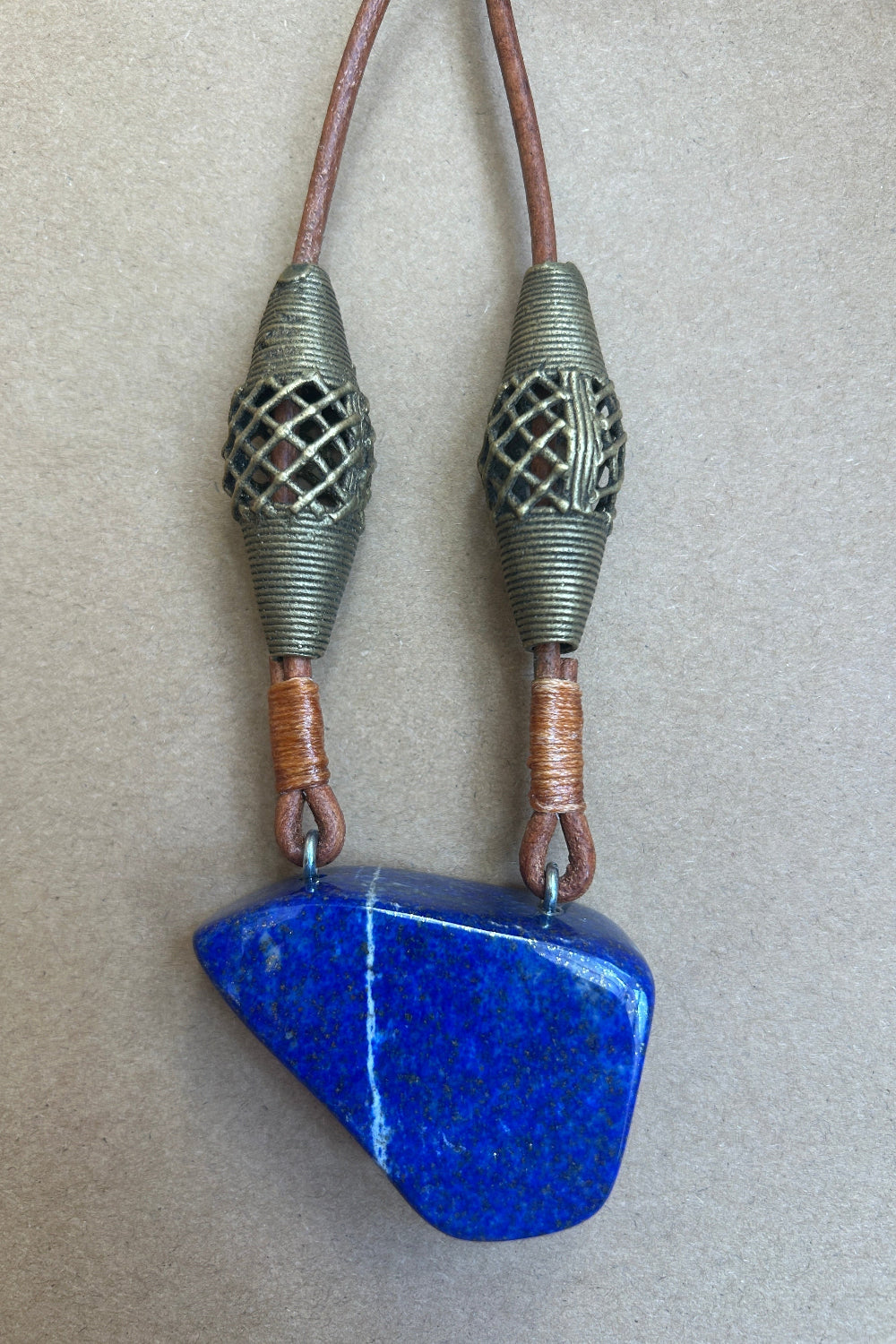 Lapis Pendant with Brass Beads