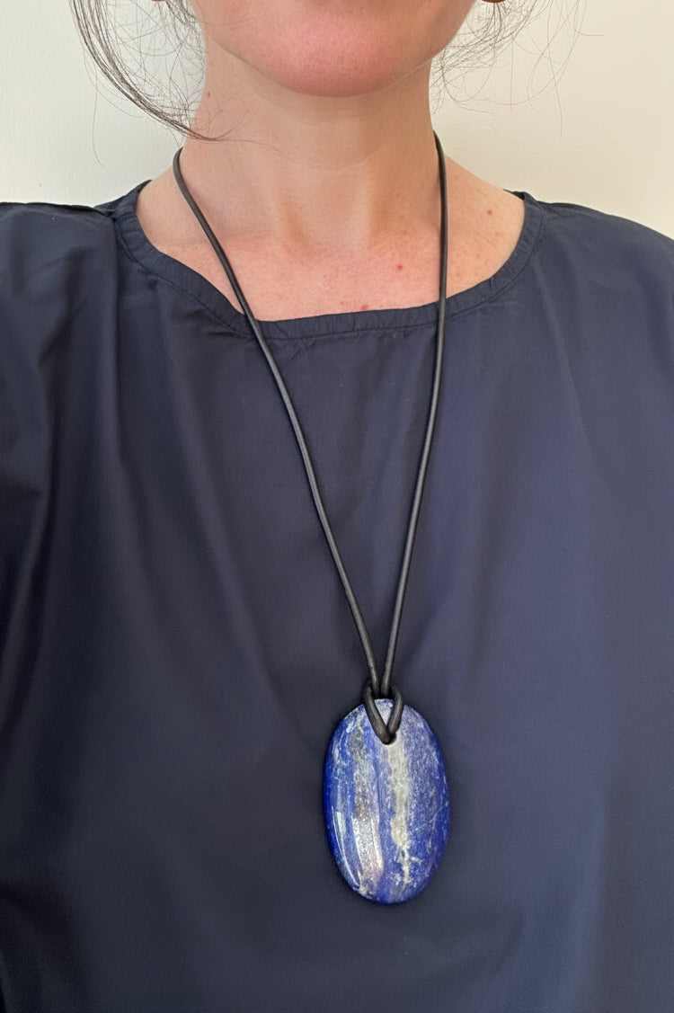 Big Lapis Necklace - Black Cord