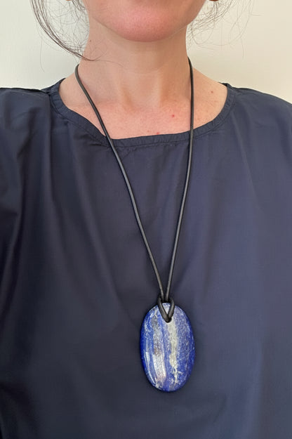Big Lapis Necklace - Black Cord
