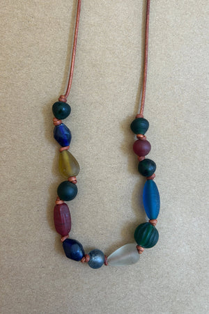 Multi-Beaded Necklace on 2mm Leather Cord - Opaque