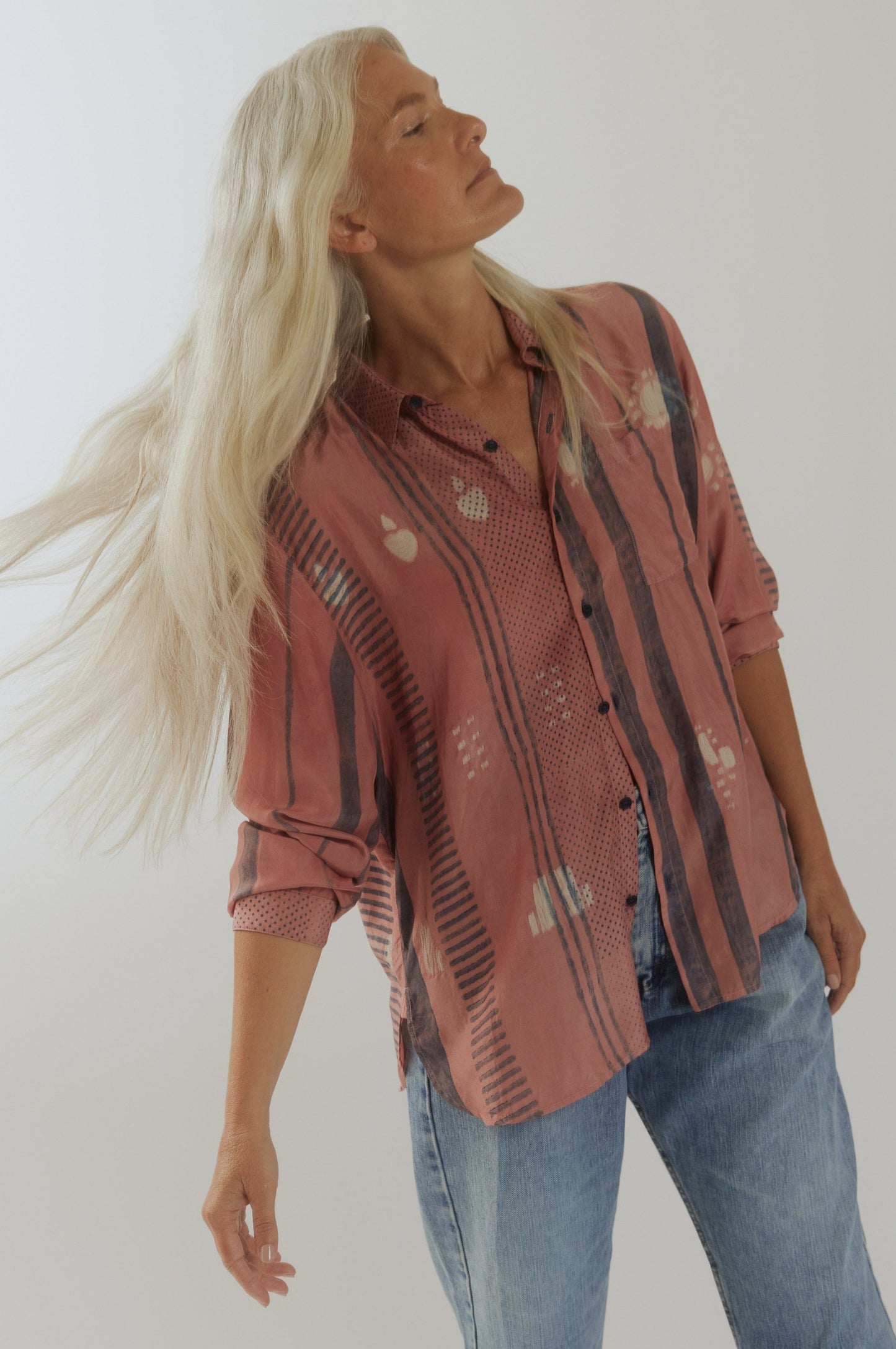 Chalk Pink & Indigo Blue Shibori Shirt