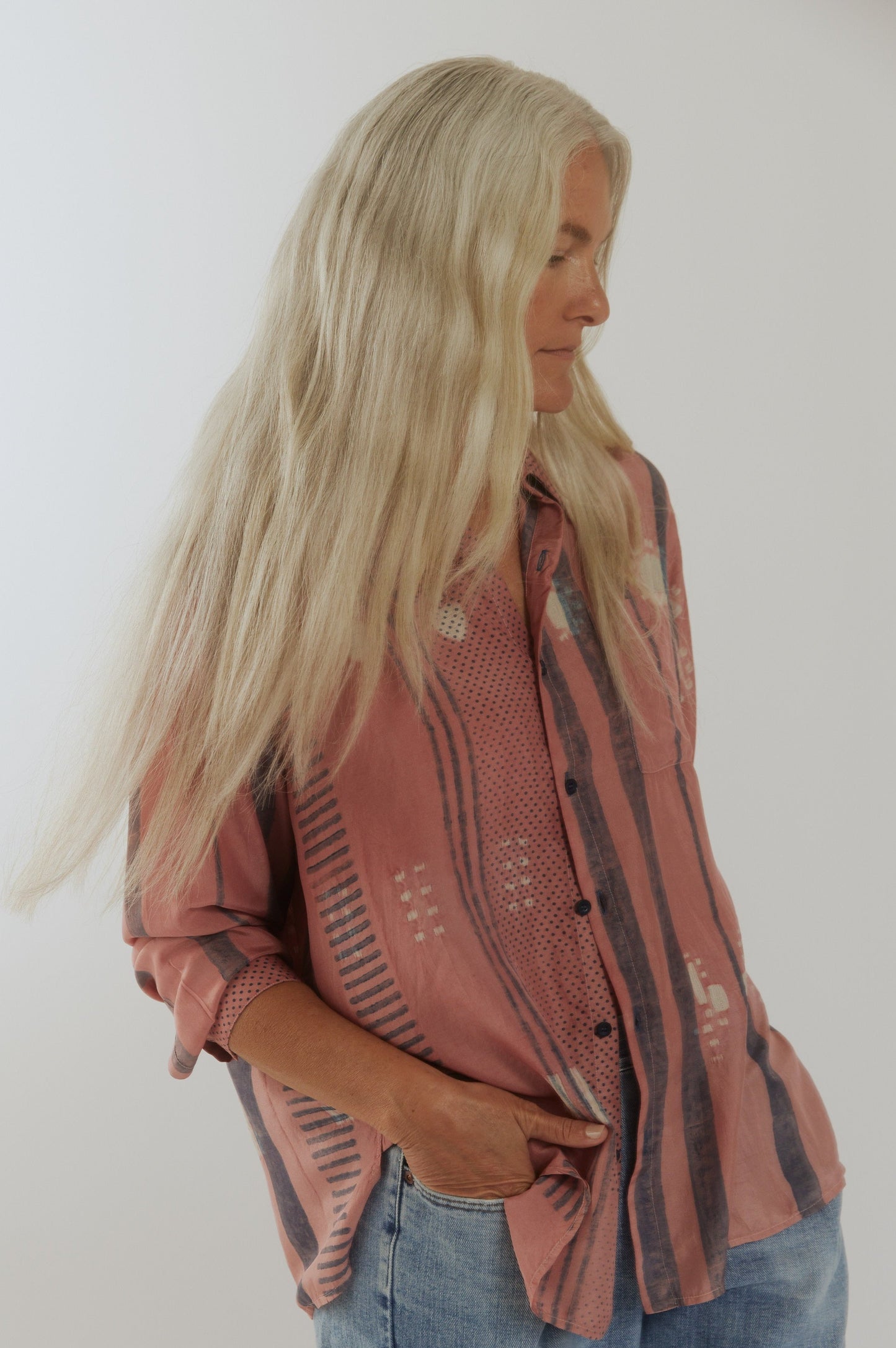 Chalk Pink & Indigo Blue Shibori Shirt