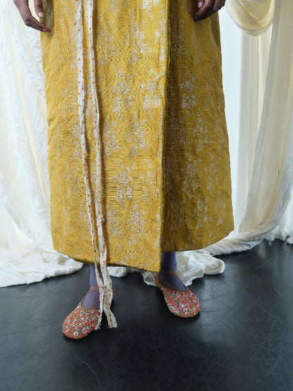 Silk Brocade Puffy Overcoat in Sun Yellow