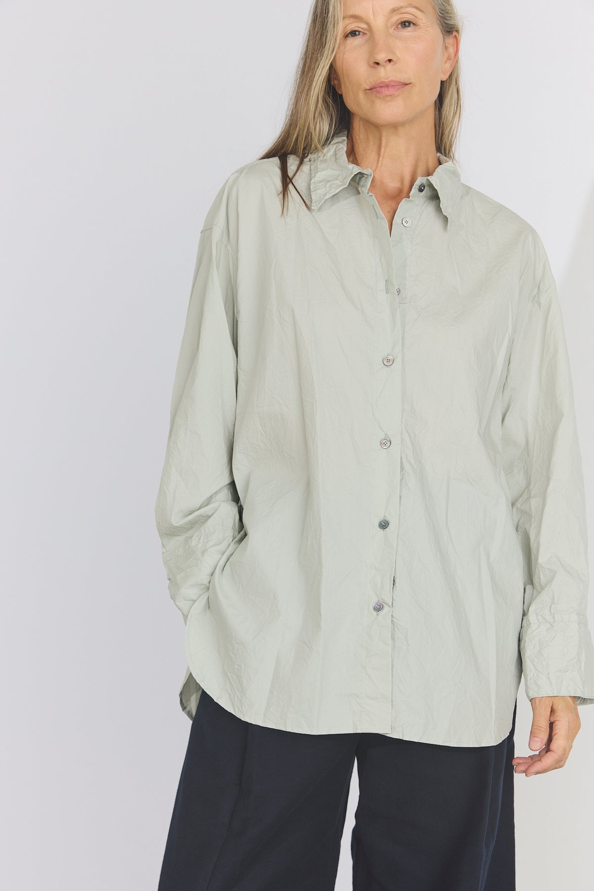 Crinkled Oversized Shirt - Moon Grey