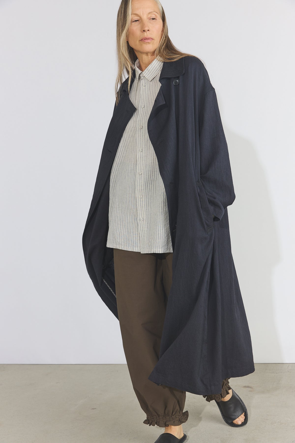 Cotton Light Twill Tribal Geometry Trench Coat - Black