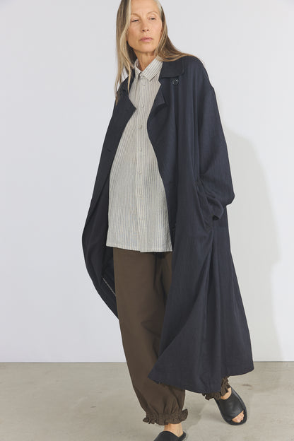 Cotton Light Twill Tribal Geometry Trench Coat - Black