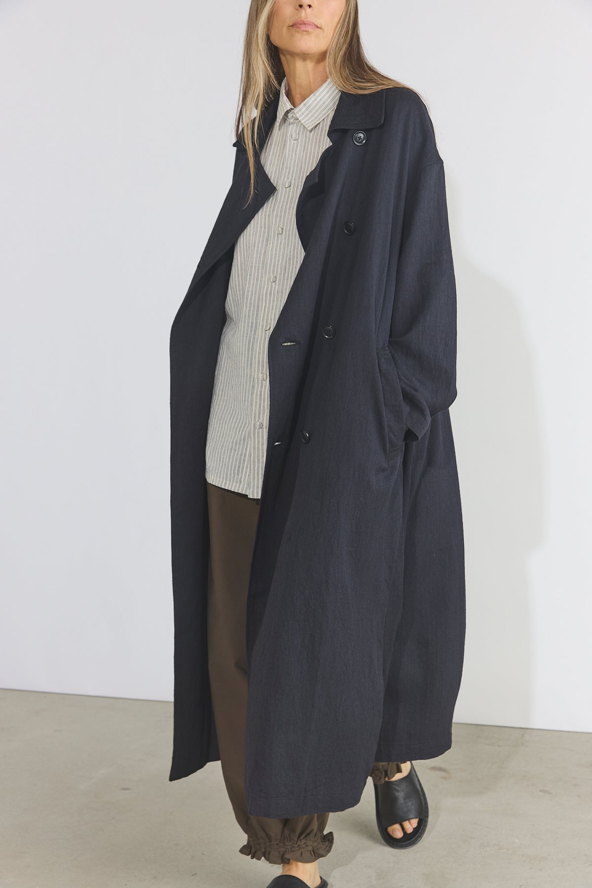 Cotton Light Twill Tribal Geometry Trench Coat - Black