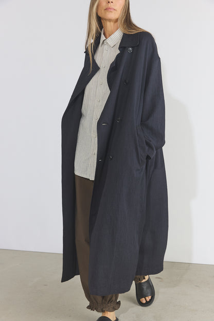 Cotton Light Twill Tribal Geometry Trench Coat - Black