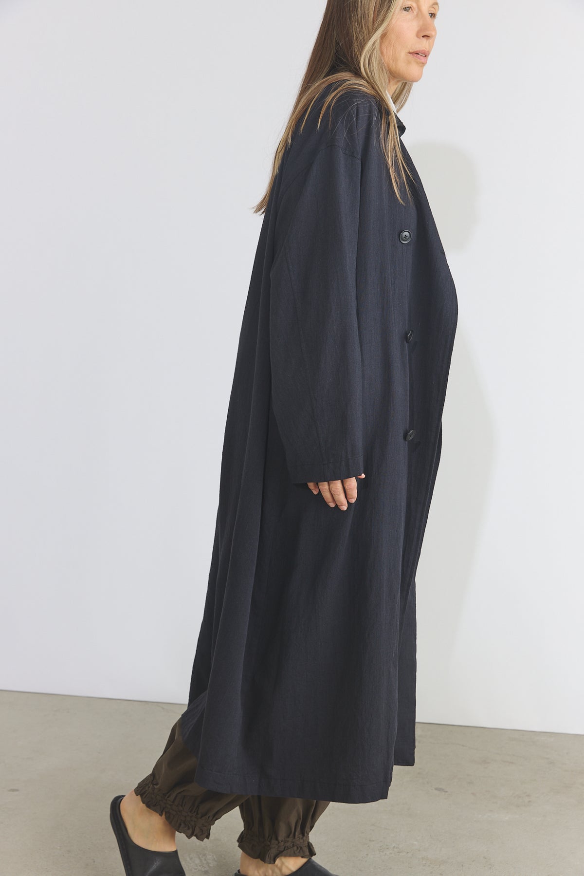 Cotton Light Twill Tribal Geometry Trench Coat - Black