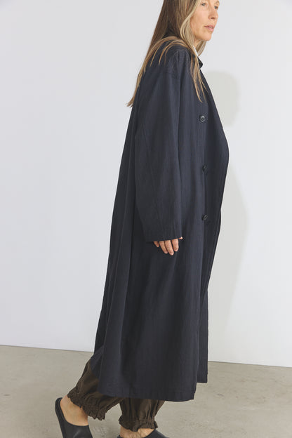 Cotton Light Twill Tribal Geometry Trench Coat - Black