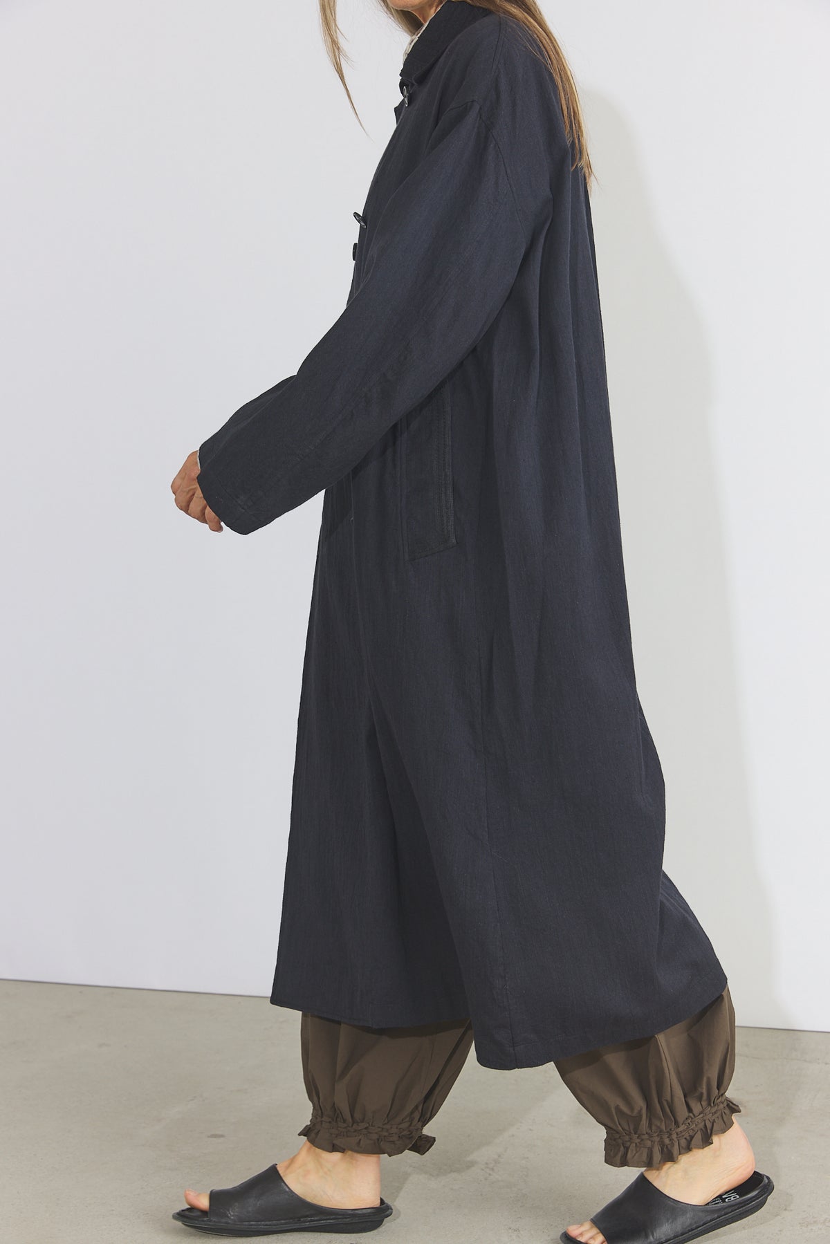 Cotton Light Twill Tribal Geometry Trench Coat - Black