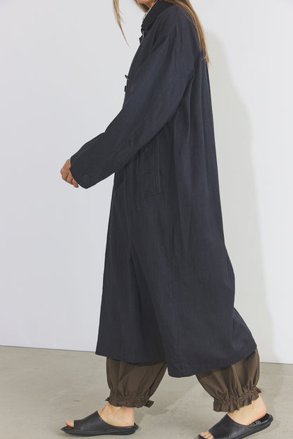 Cotton Light Twill Tribal Geometry Trench Coat - Black