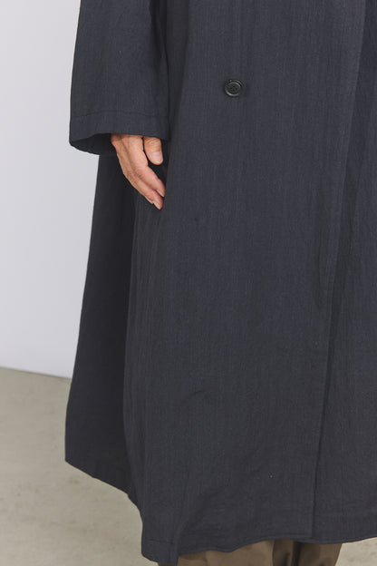 Cotton Light Twill Tribal Geometry Trench Coat - Black