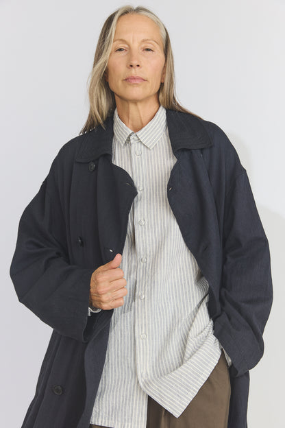 Cotton Light Twill Tribal Geometry Trench Coat - Black