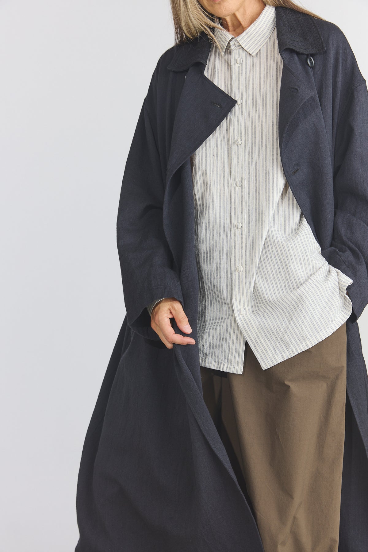 Cotton Light Twill Tribal Geometry Trench Coat - Black