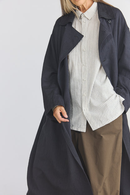 Cotton Light Twill Tribal Geometry Trench Coat - Black