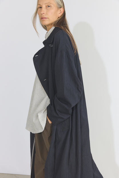 Cotton Light Twill Tribal Geometry Trench Coat - Black