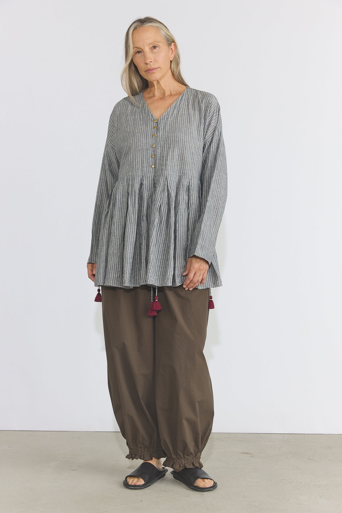 Bengal Stripe Tuck Blouse - Black