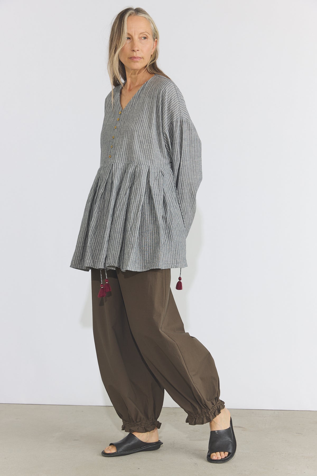 Bengal Stripe Tuck Blouse - Black
