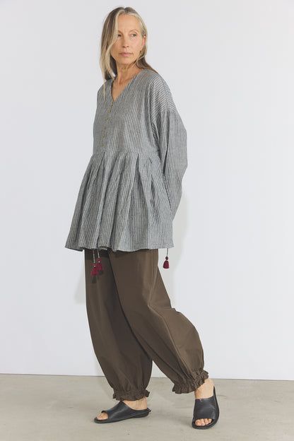 Bengal Stripe Tuck Blouse - Black