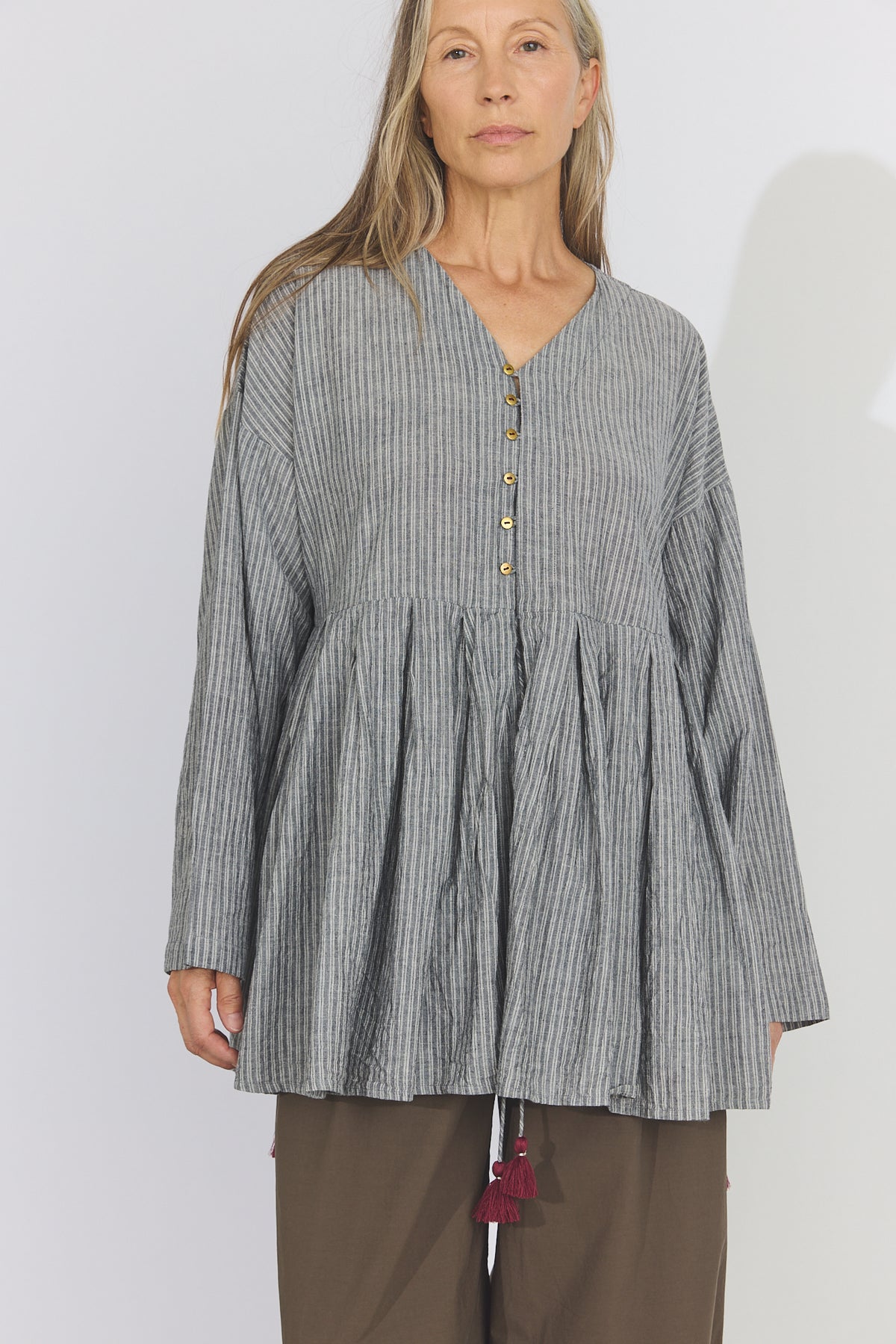 Bengal Stripe Tuck Blouse - Black