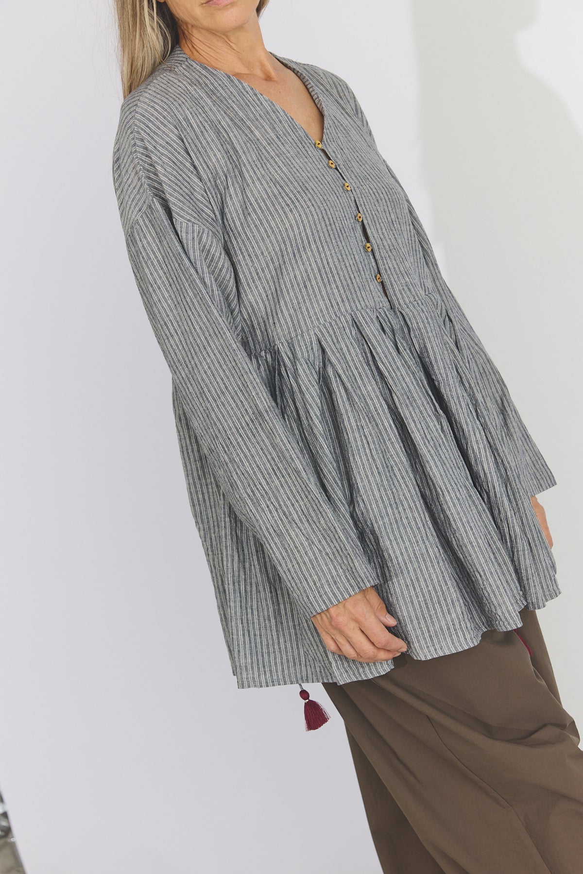 Bengal Stripe Tuck Blouse - Black