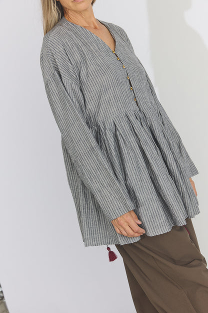 Bengal Stripe Tuck Blouse - Black