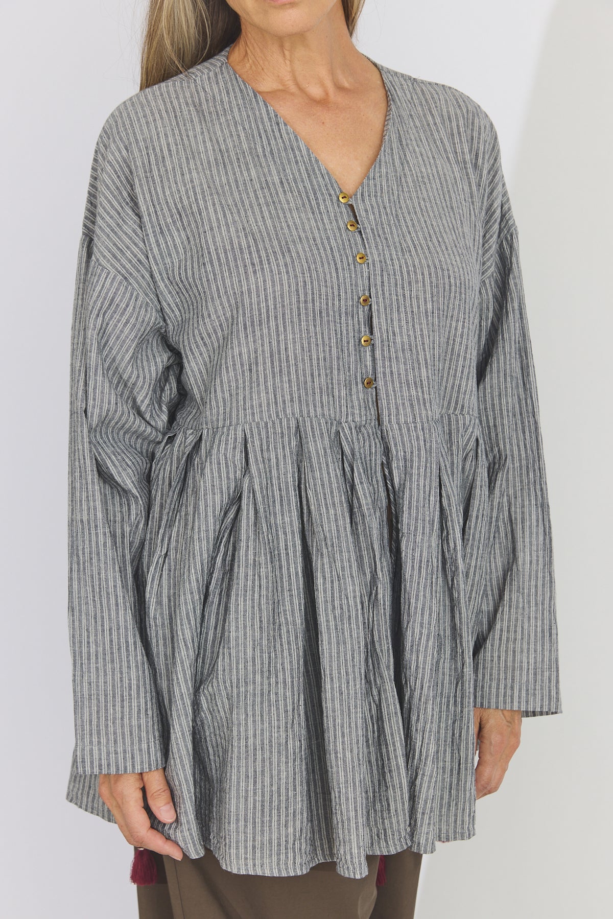 Bengal Stripe Tuck Blouse - Black