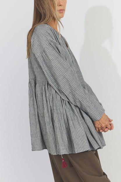 Bengal Stripe Tuck Blouse - Black