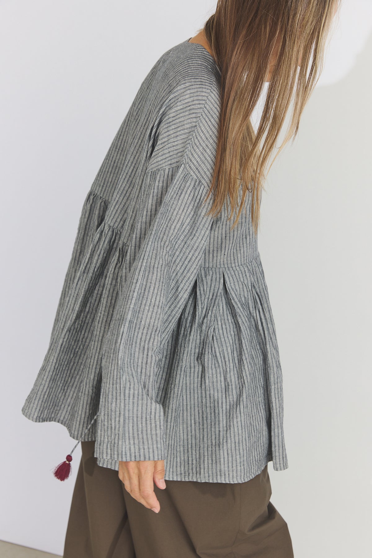 Bengal Stripe Tuck Blouse - Black