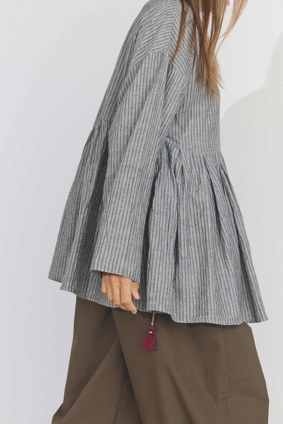 Bengal Stripe Tuck Blouse - Black