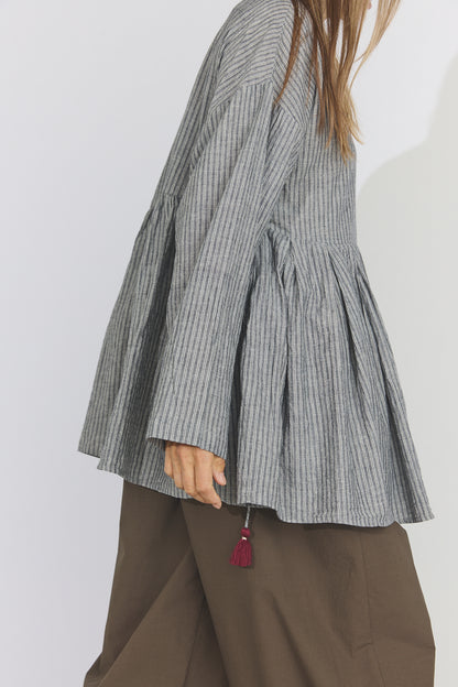 Bengal Stripe Tuck Blouse - Black