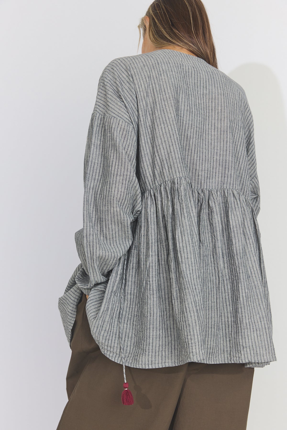 Bengal Stripe Tuck Blouse - Black