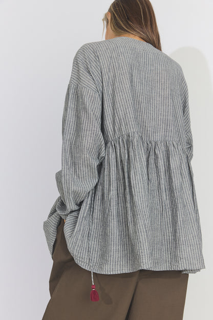 Bengal Stripe Tuck Blouse - Black