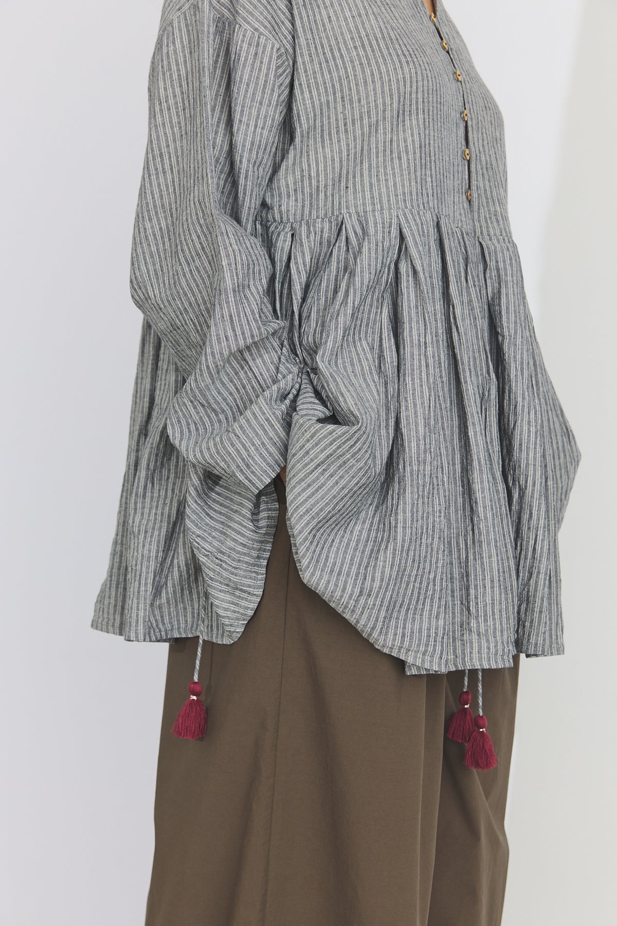 Bengal Stripe Tuck Blouse - Black