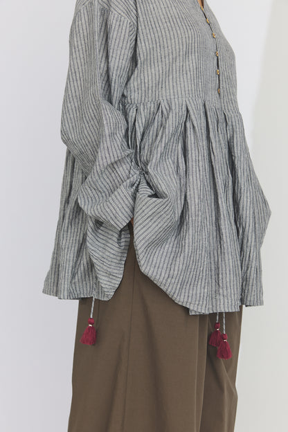 Bengal Stripe Tuck Blouse - Black