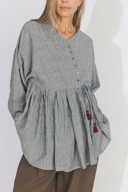 Bengal Stripe Tuck Blouse - Black