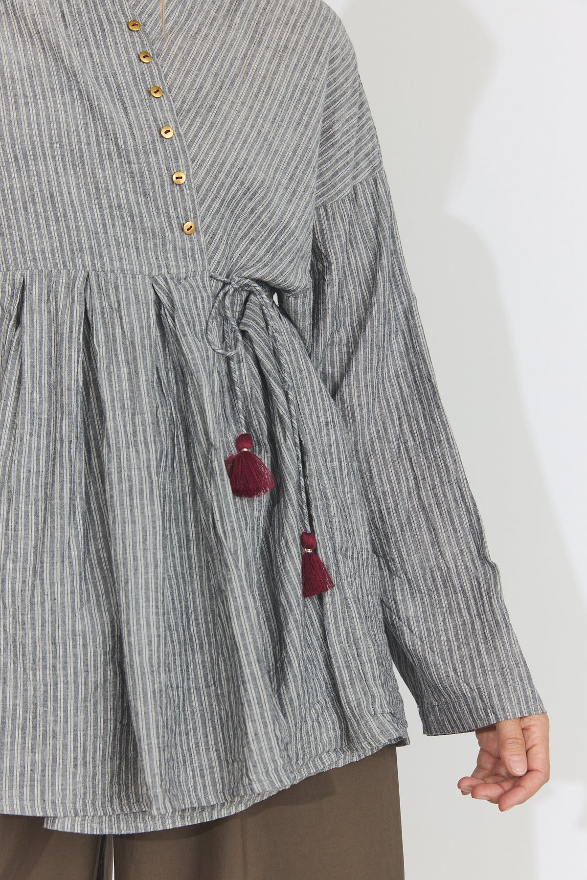 Bengal Stripe Tuck Blouse - Black