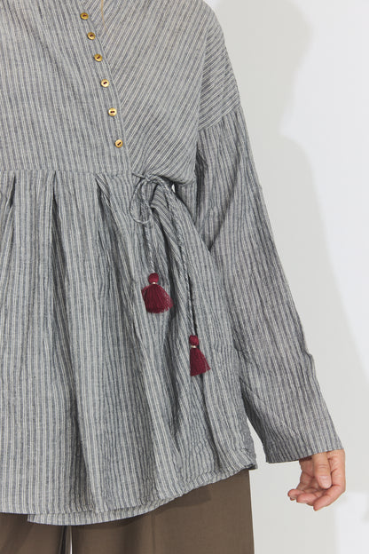 Bengal Stripe Tuck Blouse - Black
