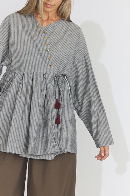 Bengal Stripe Tuck Blouse - Black