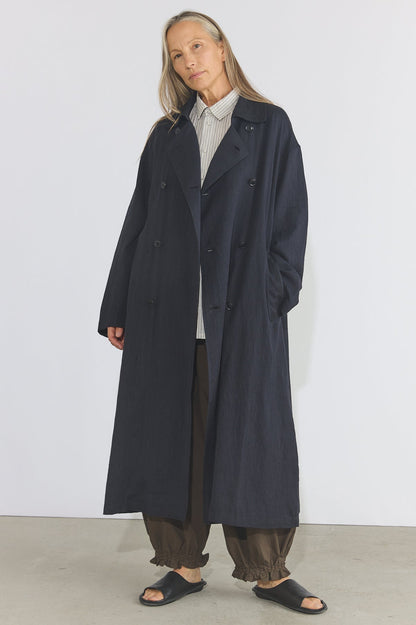 Cotton Light Twill Tribal Geometry Trench Coat - Black