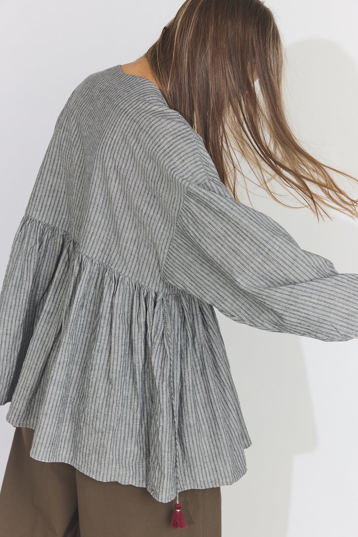Bengal Stripe Tuck Blouse - Black