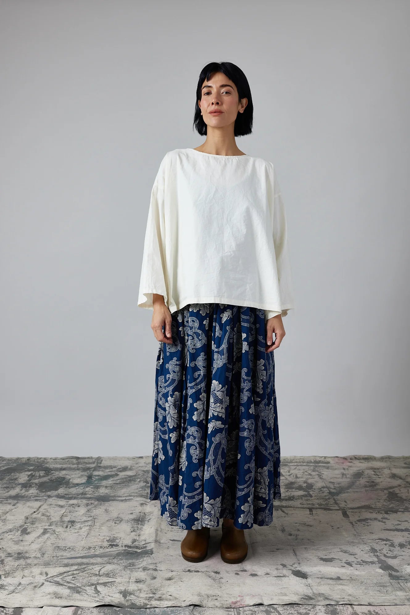 Silvie Round Neck Boxy Top - Cotton Poplin White