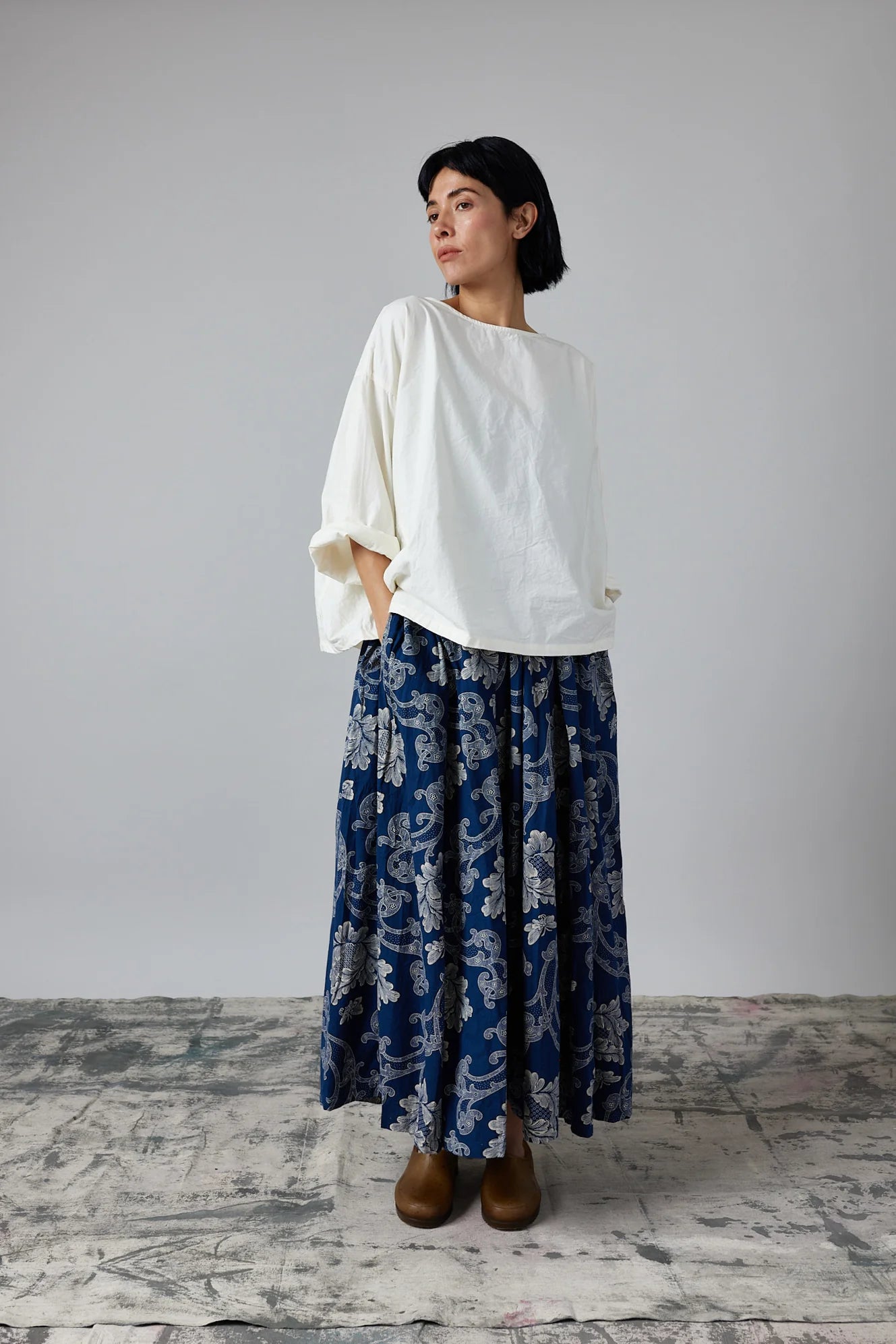 Silvie Round Neck Boxy Top - Cotton Poplin White