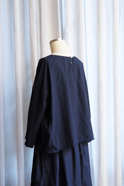 Silvie Round Neck Boxy Top - Cotton Poplin Dark Navy